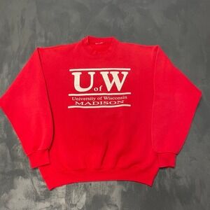 Vintage Wisconsin Madison UW Sweatshirt XL Red 90s Collegiate Unbranded